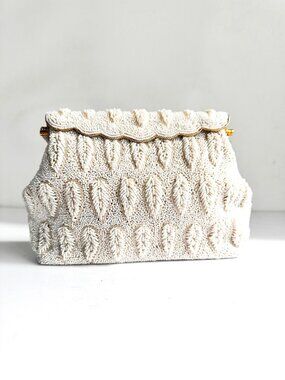 Vintage Ivory Beaded Wedding Bride Hand Bag Purse